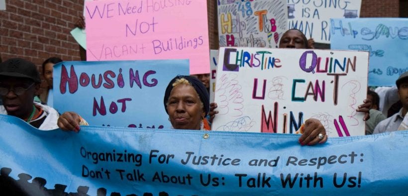 Shelterforce7_protesting_Christine_Quinn_for_blocking_bill_in_2010-e1598227001978-820x394 Housing: Is it a Human Right?