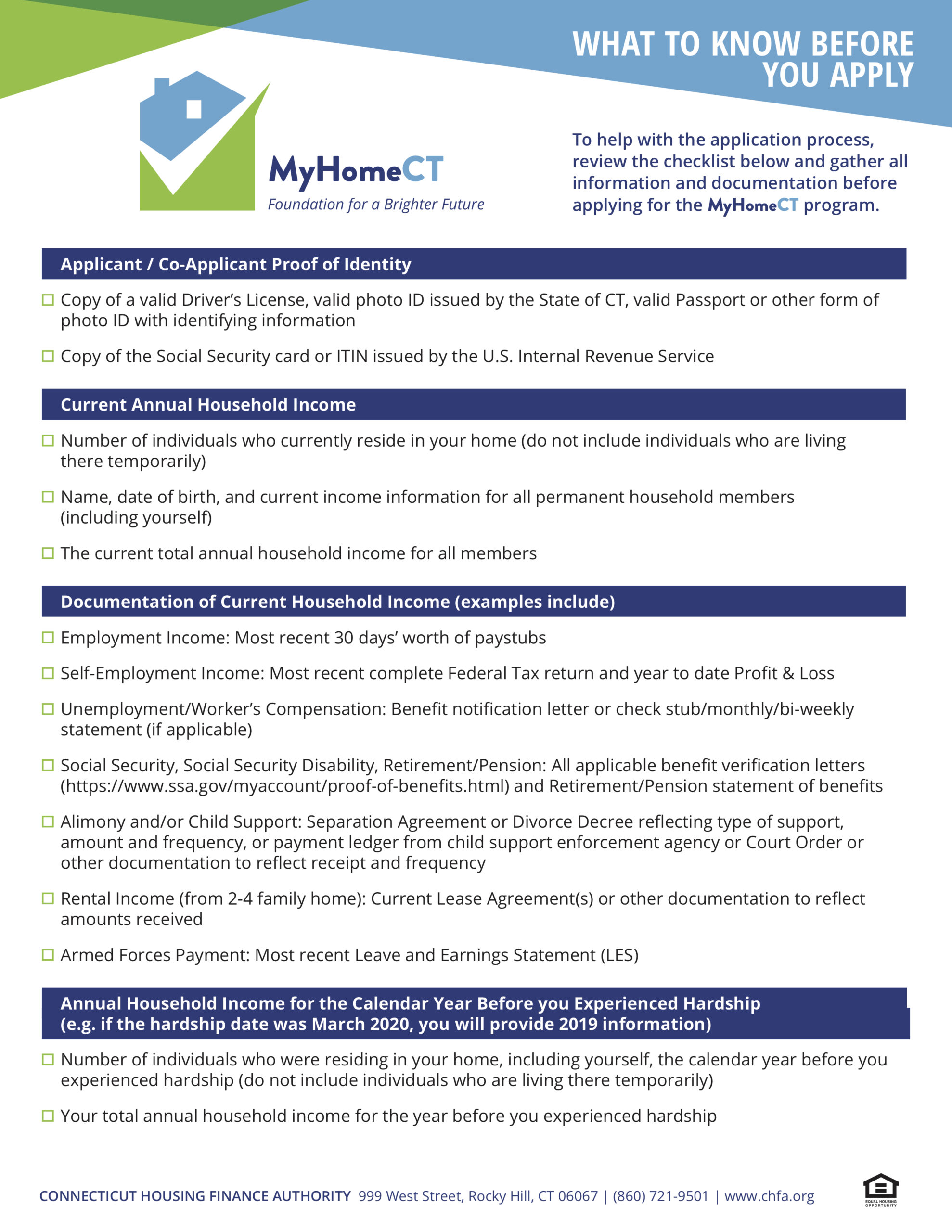 MyHomeCT Checklist